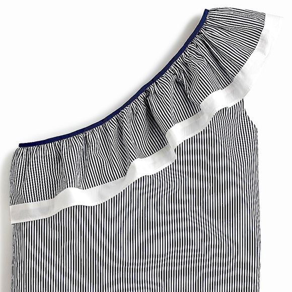 J. Crew Tops - 🩷NWT J CREW ONE SHOULDER BLUE WHITE STRIPE RUFFLE TANK TOP TRENDING